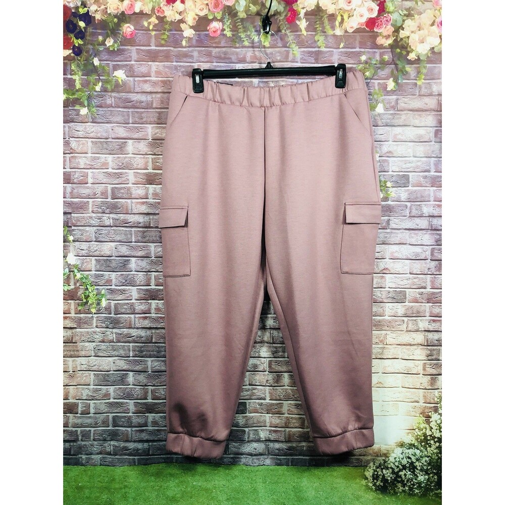 Express Women's Relaxed Fit Midweight Soft Stretch Cargo Jogger Pink Size XXL